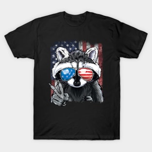 Patriotic Raccoon American Flag 4th of July T-Shirt